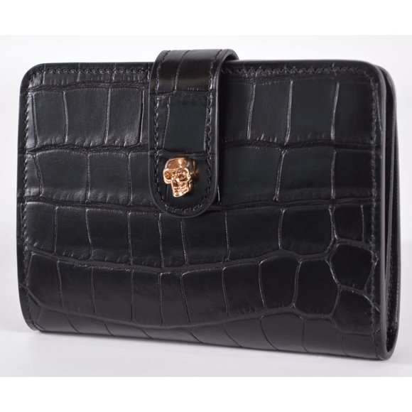 Alexander McQueen Handbags - Alexander McQueen Skull Clasp Croc Print Wallet